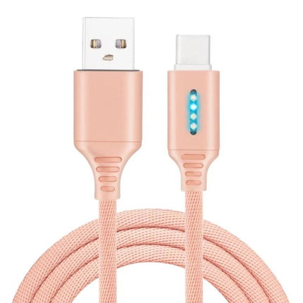 Essential Cable for Everyday Device Charging at Home - rose gold USB-C braided cable with LED charging indicator