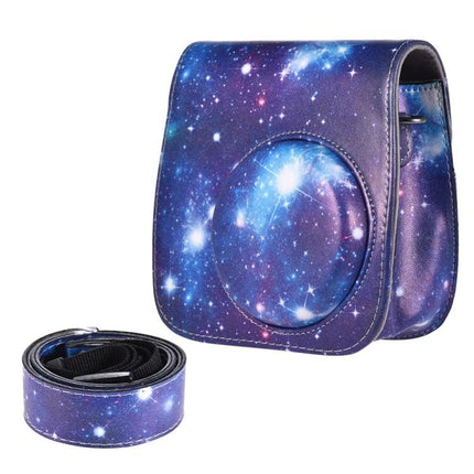 Protective PU Leather Case with Strap for Fujifilm Instax Mini Cameras, Universe Pattern - galaxy print camera bag with removable strap