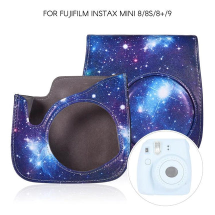 Protective PU Leather Case with Strap for Fujifilm Instax Mini Cameras, Universe Pattern – galaxy PU leather camera bag with strap, fits Instax Mini