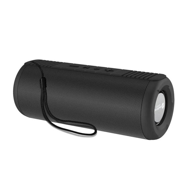 NewRixing Compact Bluetooth Speaker For Calls And Music black portable speaker with strap on white background
