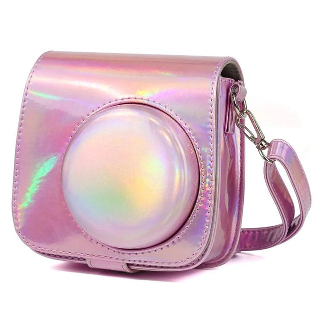 Aurora Oil Paint Protective Case for Fujifilm Instax Mini Cameras - iridescent pink holo camera case with removable cover and strap