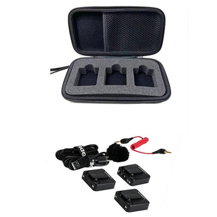 Protective Case for Rode Microphone During Travel Adventures — hard zip case with foam inserts holding Rode microphones and accessories