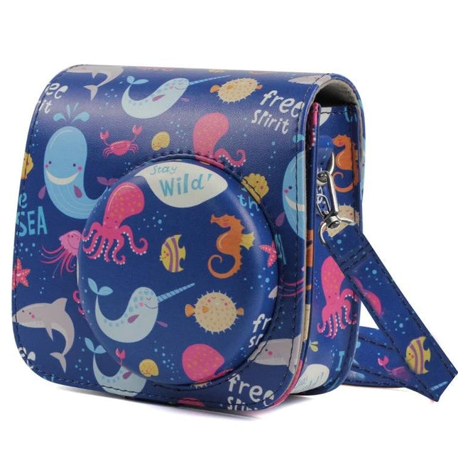 Protective Case for Fujifilm Instax Mini Cameras with Ocean World Pattern - navy ocean creatures camera cover, dust and scratch protection