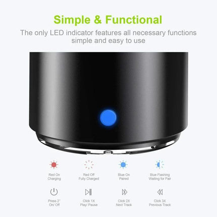 Compact Portable Bluetooth Speaker For Travel And Home Use stainless steel etched finish small form factor with LED indicator
