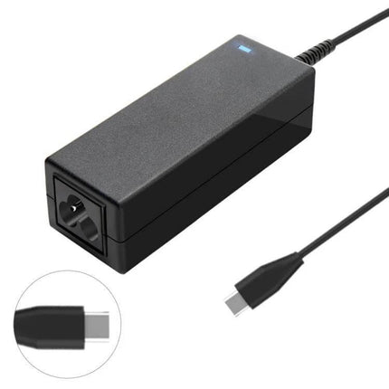 USB-C 45W Laptop Power Adapter for ThinkPad and Lenovo Devices black rectangular charger with USB-C cable and LED indicator