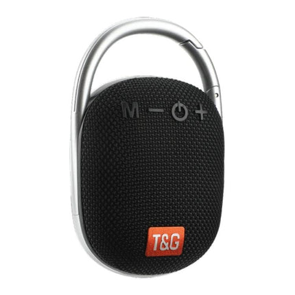 TG Portable Bluetooth Speaker With Sound Reactive Lights compact black clip-on speaker, buttons and T&G logo