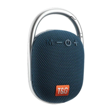 TG Portable Bluetooth Speaker With Sound Reactive Lights compact blue clip-on speaker with controls and T&G logo