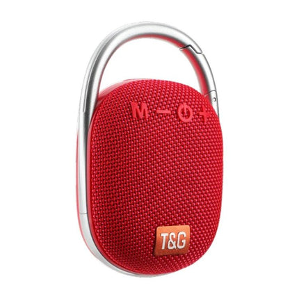 TG Portable Bluetooth Speaker With Sound Reactive Lights compact red Bluetooth 5.3 speaker with carabiner and control buttons