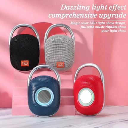 TG Portable Bluetooth Speaker With Sound Reactive Lights shown in black gray blue red with handle and LED music-reactive ring
