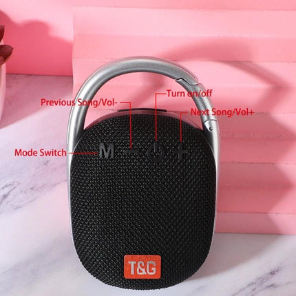 TG Portable Bluetooth Speaker With Sound Reactive Lights compact black speaker with handle and labeled control buttons