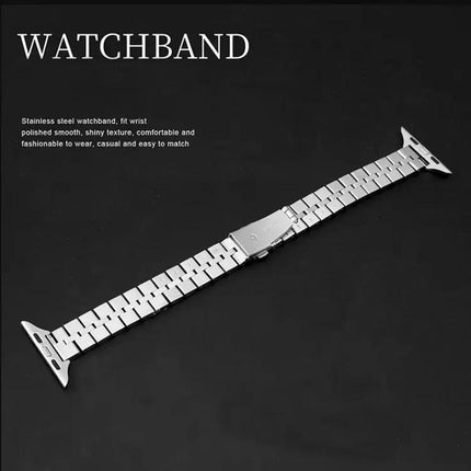 Stainless Steel Three-Bead Half-Round Apple Watch Band