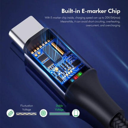 ENKAY USB-C to USB-C Cable for Daily Device Charging with built-in E-marker chip showing internal circuitry for fast, stable charging and data transfer
