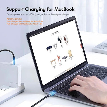 ENKAY USB-C to USB-C Cable for Daily Device Charging plugged into MacBook for fast charging and data transfer
