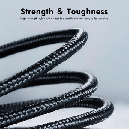 ENKAY USB-C to USB-C Cable for Daily Device Charging showing braided nylon cable close-up emphasizing strength and toughness for reliable everyday use