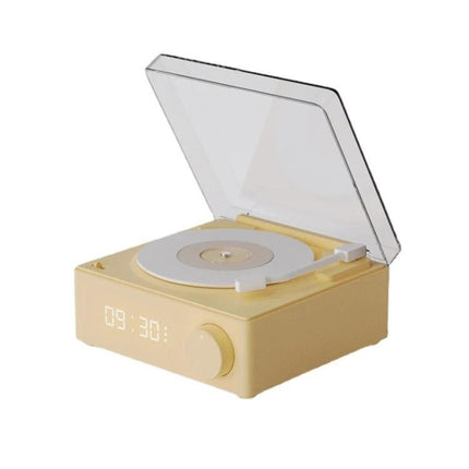 Alt Tag: Duosi Retro Bluetooth Desk Speaker With Hidden Display And Alarm showcasing vintage phonograph design with dimmable LED time