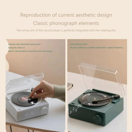 Duosi Retro Bluetooth Desk Speaker With Hidden Display And Alarm vintage phonograph design, hidden display, alarm, compact desk speaker