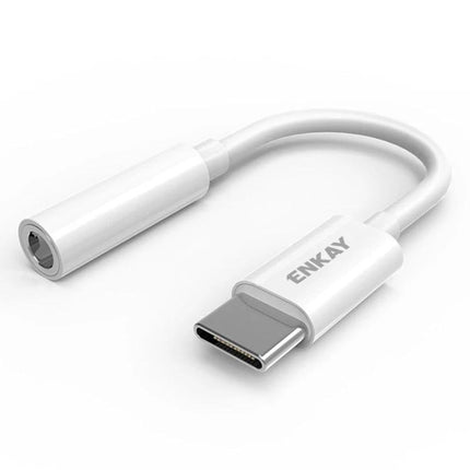 Enkay USB-C Adapter for Daily Headphone Connectivity - white compact USB-C to 3.5mm adapter with ENKAY branding