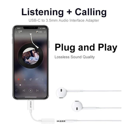 Enkay USB-C Adapter for Daily Headphone Connectivity - plug and play USB-C to 3.5mm adapter for listening and calling with lossless sound