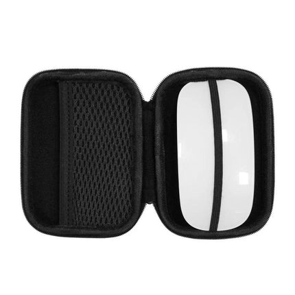 Logitech Pebble Mouse Protective Travel Storage Case shown open with white mouse secured and interior mesh pocket