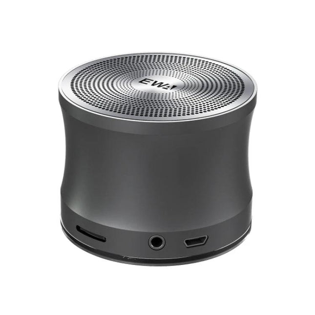 EWA Compact Bluetooth Speaker For Commutes, Travel And Home Use compact gray portable speaker with aux and microSD slots