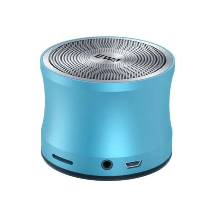EWA Compact Bluetooth Speaker For Commutes, Travel And Home Use compact blue speaker with mesh top and aux port