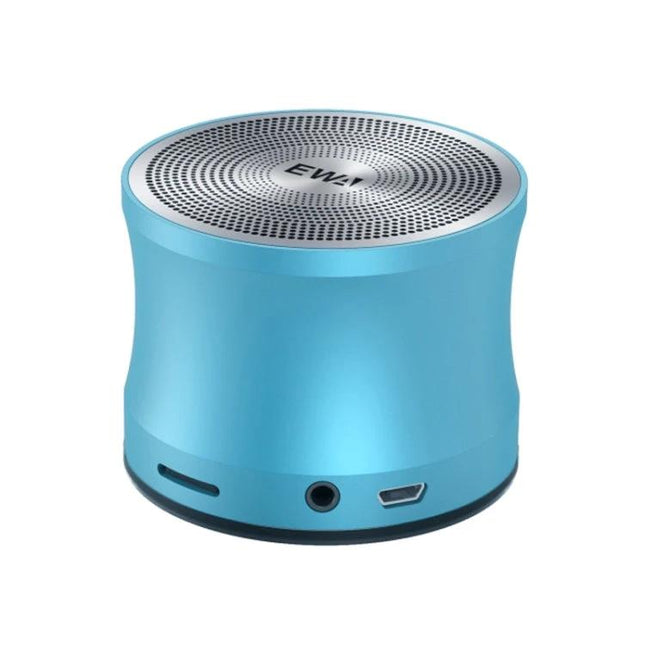 EWA Compact Bluetooth Speaker For Commutes, Travel And Home Use compact blue speaker with mesh top and aux port