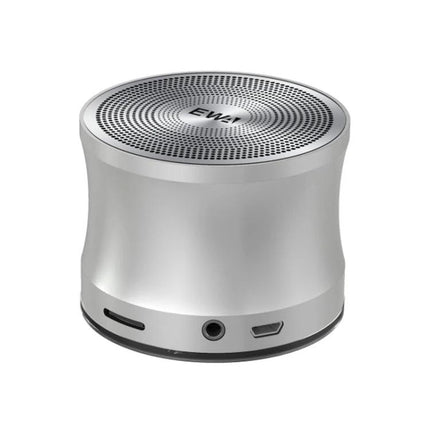 Alt Tag: EWA Compact Bluetooth Speaker For Commutes, Travel And Home Use compact silver portable speaker with aux and microSD
