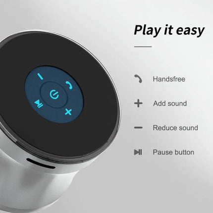 EWA Compact Bluetooth Speaker For Commutes, Travel And Home Use showing top control buttons and feature icons