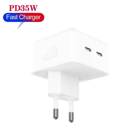 This EU plug charger suits everyday device charging needs - white PD35W dual USB-C fast charger for smartphone and tablet
