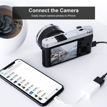 ENKAY Adapter for iPhone USB File Transfers in Daily Life connecting a camera to iPhone to import photos quickly