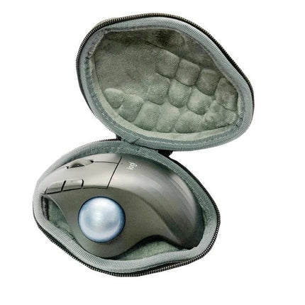Durable Portable Storage Bag for Wireless Mouse Protection - EVA zip case holding a trackball mouse, soft padded interior