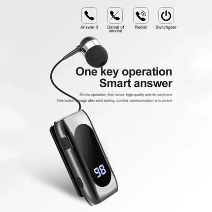 Fineblue Single Retractable Earbud For Running And Calls single-ear Bluetooth 5.2 clip-on with display
