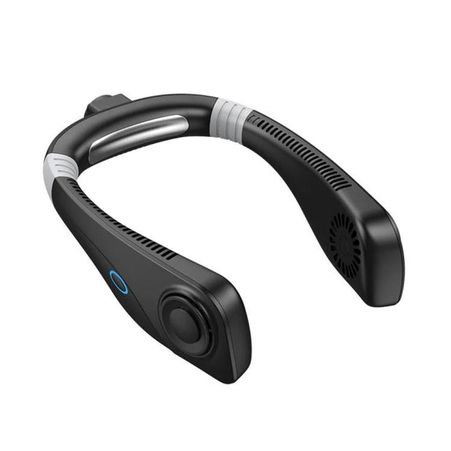Portable Hanging Neck Fan for Everyday Cooling Comfort — black hands-free wearable personal cooling fan for commuting and outdoor use