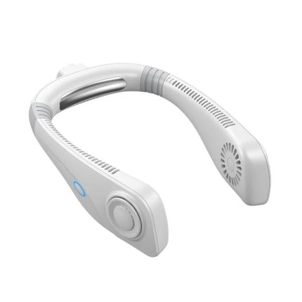 Portable Hanging Neck Fan for Everyday Cooling Comfort - white hands-free wearable fan with dual air vents and control dial