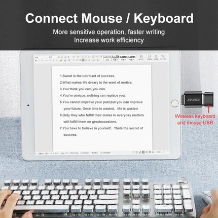 ENKAY Adapter for Daily iPhone File Transfers on the Go - iPad connected to wireless keyboard and mouse via ENKAY adapter for on-the-go file transfers