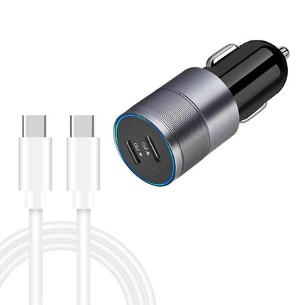 Dual USB-C Car Charger For On The Go Device Charging — compact dual PD3.0 20W USB-C car adapter with two ports and included USB-C cable