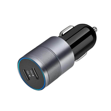 Dual USB-C Car Charger For On The Go Device Charging - compact dual PD3.0 USB-C car adapter for fast charging two devices