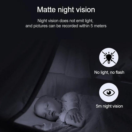 Clip-On Pen Camera for Daily Activities and Travel showing matte night vision capturing a sleeping baby up to 5m with no light, discreet clip-on recording