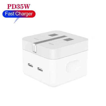 A Practical Charger for Everyday iPhone Use in the UK - compact white PD35W dual-port fast charger with UK foldable plug for travel and work