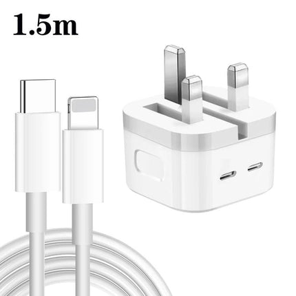 Versatile Charger for Everyday Device Power Needs - 1.5m dual PD wall charger with USB‑C to Lightning cable and UK plug