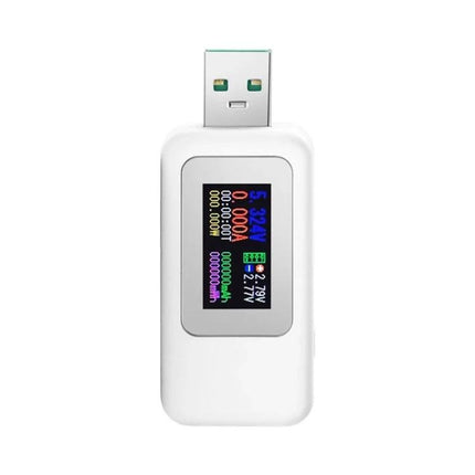 USB DC Voltage and Current Tester with Digital Display showing real-time voltage and current readings on color screen