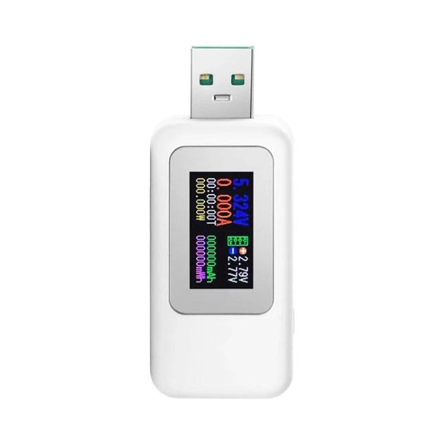 USB DC Voltage and Current Tester with Digital Display showing real-time voltage and current readings on color screen