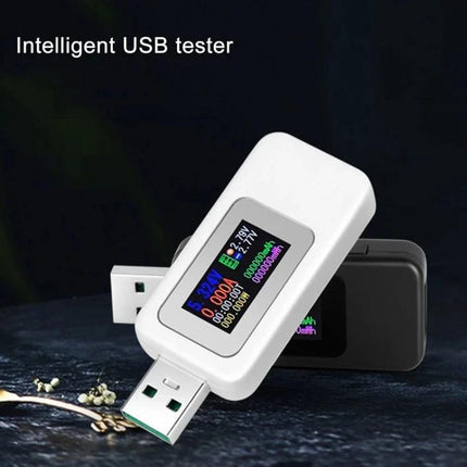 USB DC Voltage and Current Tester with Digital Display showing real-time voltage and current readings on a colorful screen