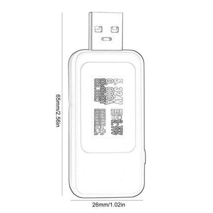 USB DC Voltage and Current Tester with Digital Display plugged into USB showing digital voltage and current readings