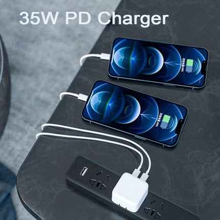 Practical Charger for Everyday Device Powering at Home - dual PD 35W charger powering smartphone and tablet simultaneously on a home power strip