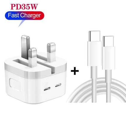 Compact Dual USB-C Charger for Everyday Home and Travel Use - white PD35W dual USB-C wall charger with UK plug and USB-C cable