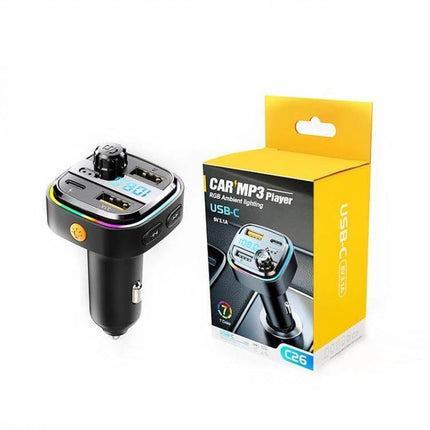 Car Bluetooth Transmitter Handsfree Audio Player With Dual USB Charger compact ABS Bluetooth 5.0 FM transmitter with dual USB ports and display