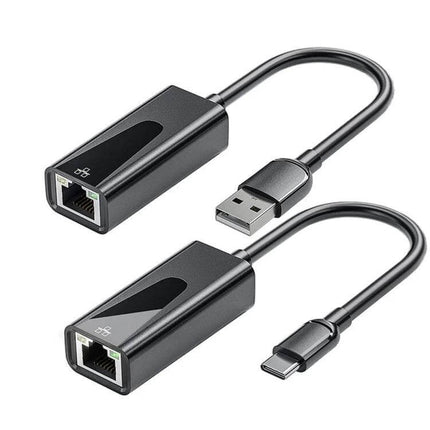 USB-C Ethernet Adapter for Reliable Wired Internet Connections - compact black USB-C to RJ45 dongle for stable wired networking