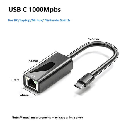 USB-C Ethernet Adapter for Reliable Wired Internet Connections - compact USB-C to Gigabit Ethernet adapter for PC, laptop, Nintendo Switch (140mm cable)