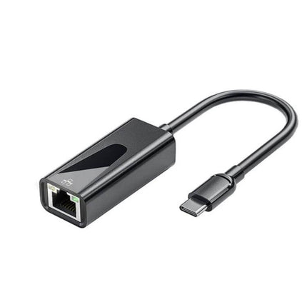 USB-C Ethernet Adapter for Reliable Wired Internet Connections — compact black USB-C to RJ45 dongle for stable wired networking